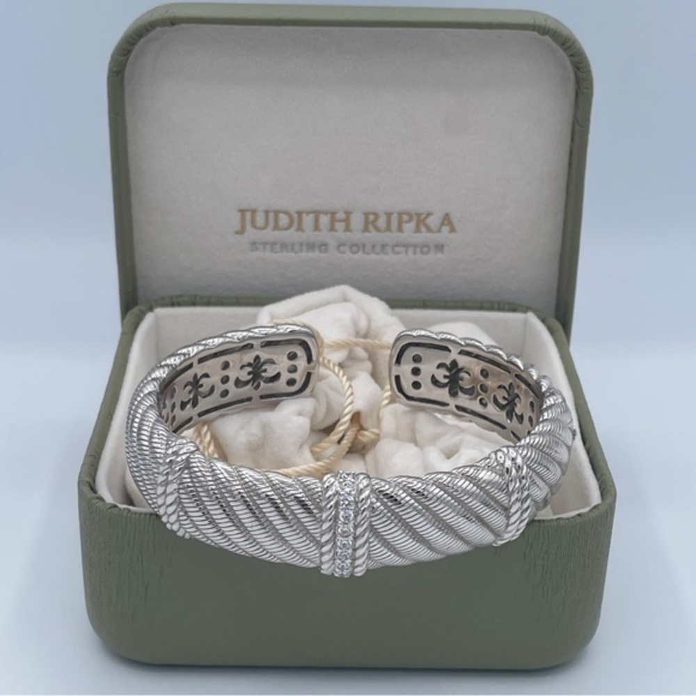 Judith Ripka Sterling Silver Twisted Rope Wide Cuff Bracelet 925 Thailand Heavy